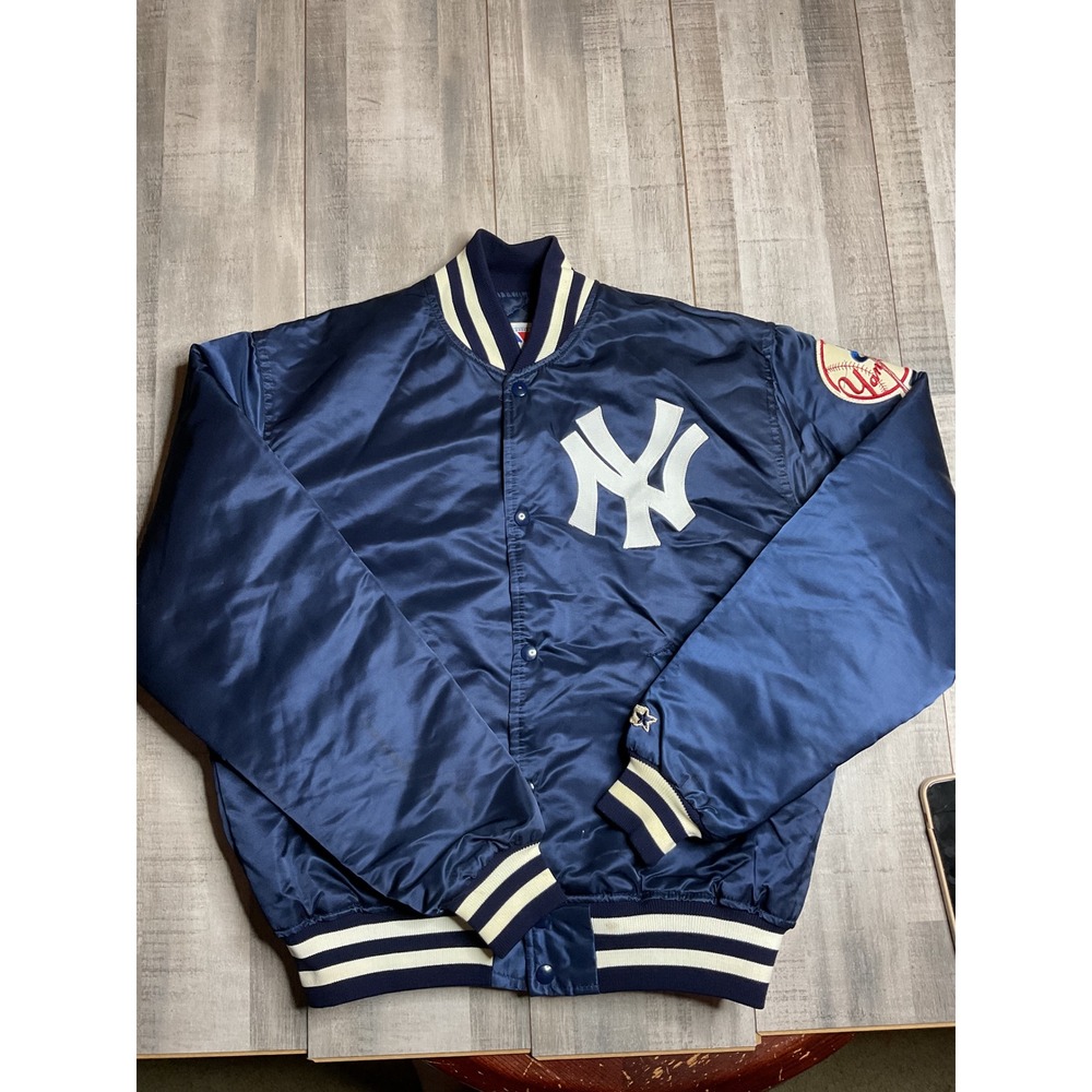 Vintage Starter New York Yankees Satin Varsity Jacket Navy Blue MLB Mens Large